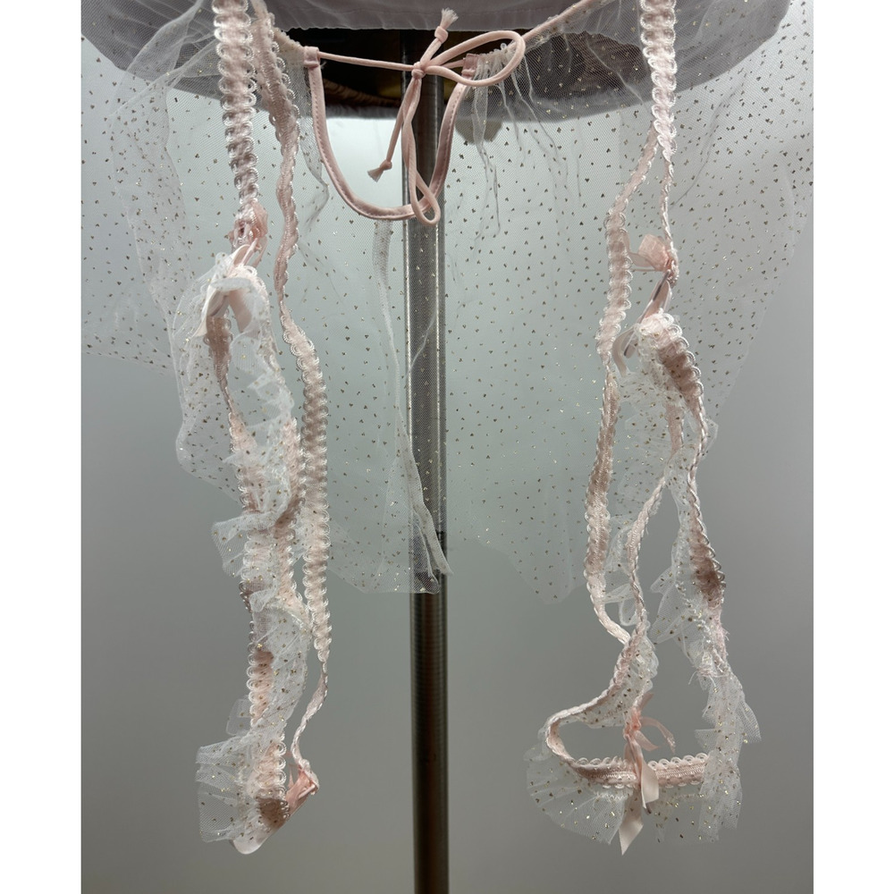 NWT For Love & Lemons Mae Teddy W/ Garters Babydoll Lingerie Pink Shimmer Med M - Picture 9 of 16